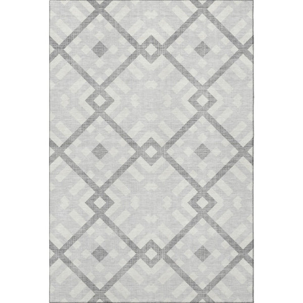 HomeRoots 8' X 10' Silver and Ivory Geometric Area Rug - Washable, UV-Protected, Stylish for High-Traffic Homes 651440
