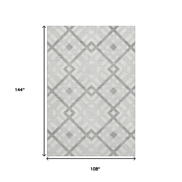 HomeRoots 9' X 12' Silver And Ivory Geometric Area Rug - Stylish, Washable, UV-Protected, Perfect for Busy Homes 651441