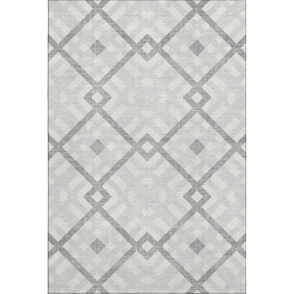 HomeRoots 9' X 12' Silver And Ivory Geometric Area Rug - Stylish, Washable, UV-Protected, Perfect for Busy Homes 651441