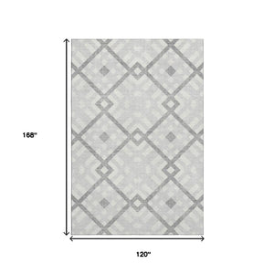 HomeRoots 10' X 14' Silver and Ivory Geometric Area Rug – Washable, UV-Protected, Modern Design for Any Space! 651442