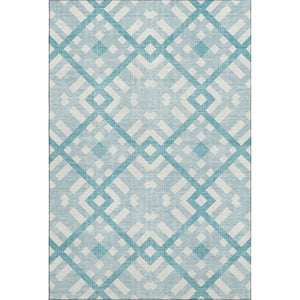 HomeRoots 5' X 8' Modern Teal and Ivory Geometric Area Rug - Washable, UV Protected, Stain-Resistant Beauty 651444