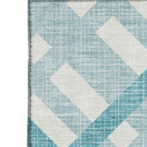 HomeRoots 5' X 8' Modern Teal and Ivory Geometric Area Rug - Washable, UV Protected, Stain-Resistant Beauty 651444