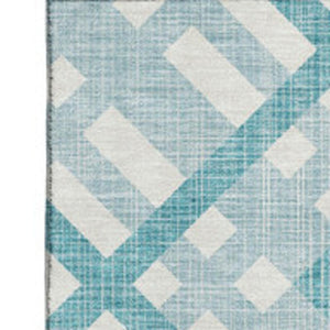HomeRoots 5' X 8' Modern Teal and Ivory Geometric Area Rug - Washable, UV Protected, Stain-Resistant Beauty 651444