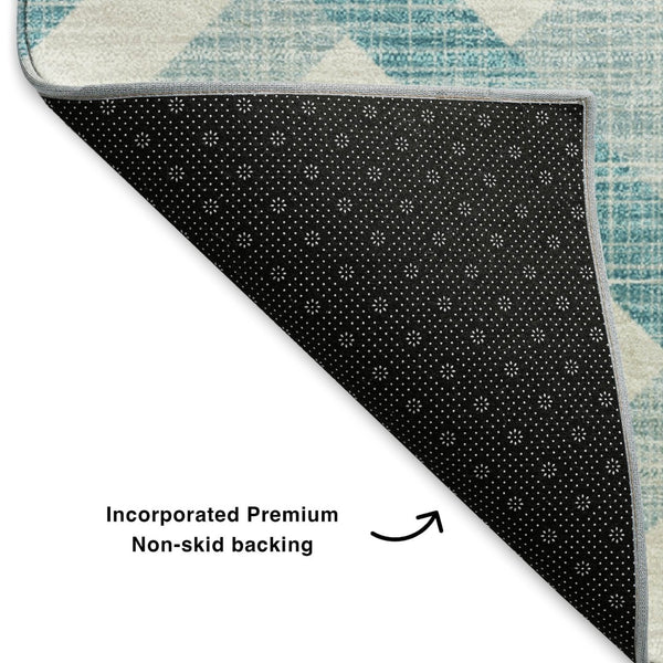 HomeRoots 8' Teal and Ivory Geometric Round Rug - Washable, UV-Protected, Durable, Perfect for Homes with Kids! 651445
