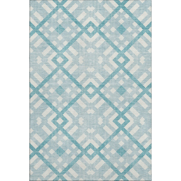 HomeRoots 8' X 10' Teal and Ivory Geometric Washable Area Rug - Durable, Stain Resistant, UV Protected Design 651446