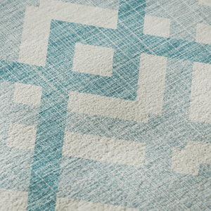 HomeRoots 9' X 12' Teal and Ivory Geometric Area Rug - Washable, UV Protected, Perfect for High-Traffic Spaces! 651447