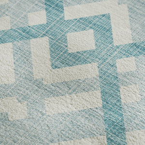 HomeRoots 9' X 12' Teal and Ivory Geometric Area Rug - Washable, UV Protected, Perfect for High-Traffic Spaces! 651447
