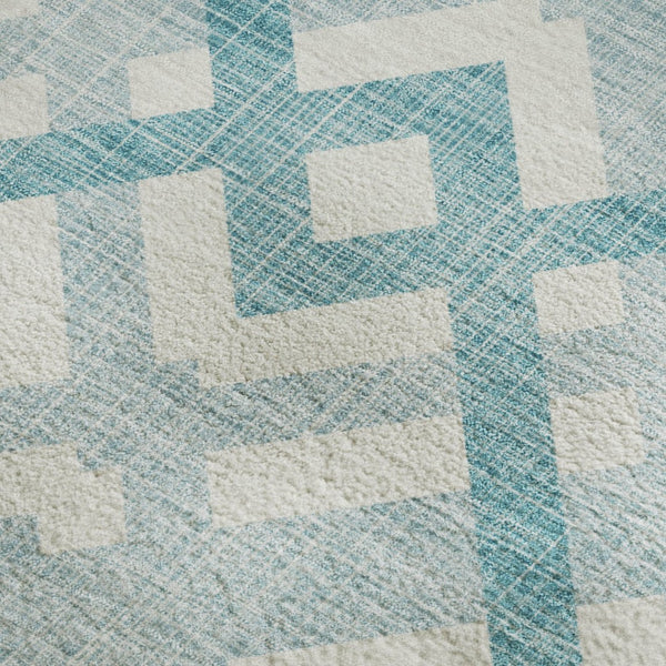 HomeRoots 9' X 12' Teal and Ivory Geometric Area Rug - Washable, UV Protected, Perfect for High-Traffic Spaces! 651447