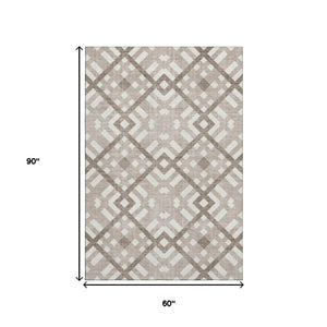 HomeRoots 5' X 8' Taupe and Ivory Geometric Area Rug – Stain Resistant, UV Protected, Durable & Stylish Design 651450