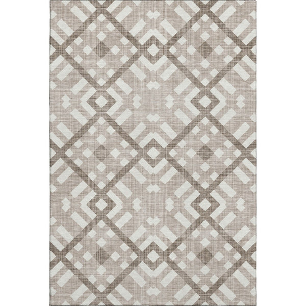 HomeRoots 5' X 8' Taupe and Ivory Geometric Area Rug – Stain Resistant, UV Protected, Durable & Stylish Design 651450