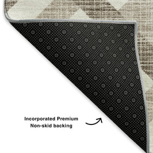 HomeRoots 5' X 8' Taupe and Ivory Geometric Area Rug – Stain Resistant, UV Protected, Durable & Stylish Design 651450
