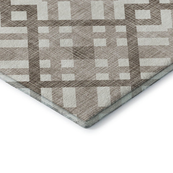 HomeRoots 5' X 8' Taupe and Ivory Geometric Area Rug – Stain Resistant, UV Protected, Durable & Stylish Design 651450