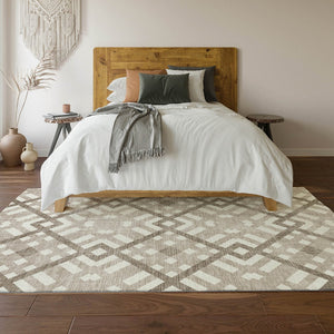 HomeRoots 5' X 8' Taupe and Ivory Geometric Area Rug – Stain Resistant, UV Protected, Durable & Stylish Design 651450