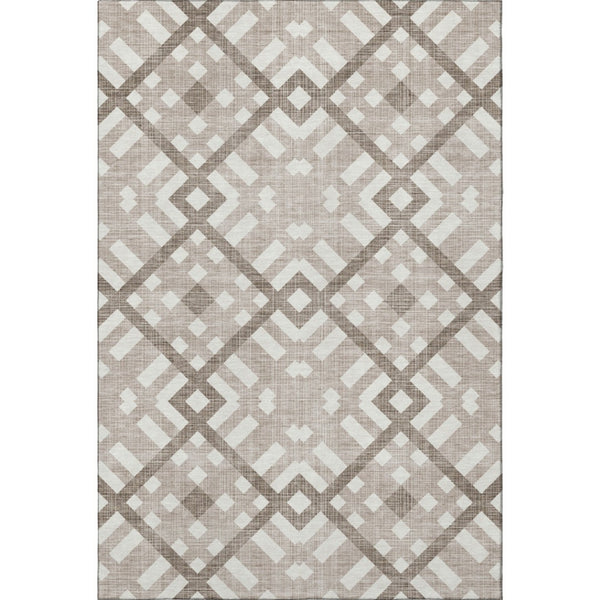HomeRoots 5' X 8' Taupe and Ivory Geometric Area Rug – Stain Resistant, UV Protected, Durable & Stylish Design 651450