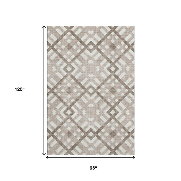 HomeRoots 8' X 10' Taupe & Ivory Geometric Area Rug – Washable, UV Protected, Perfect for Kids & Pets! 651452