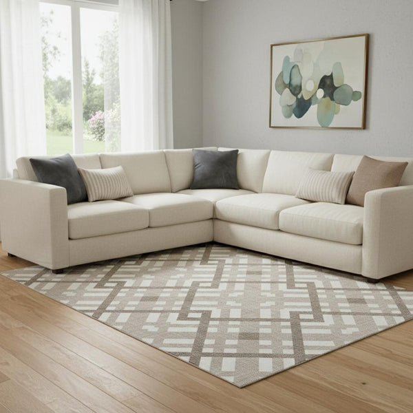 HomeRoots 8' X 10' Taupe & Ivory Geometric Area Rug – Washable, UV Protected, Perfect for Kids & Pets! 651452