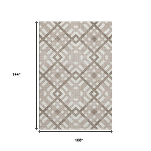 HomeRoots 9' X 12' Taupe and Ivory Geometric Area Rug - Stain Resistant, UV Protected, Modern Design for Homes 651453