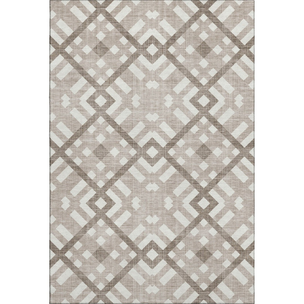 HomeRoots 9' X 12' Taupe and Ivory Geometric Area Rug - Stain Resistant, UV Protected, Modern Design for Homes 651453