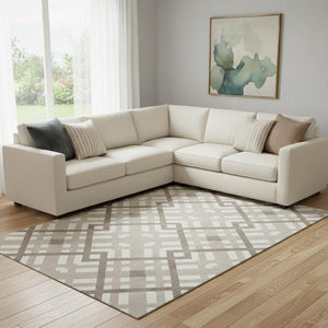 HomeRoots 10' Taupe & Ivory Geometric Area Rug - Washable, UV-Protected, Stain-Resistant for Busy Homes 651454