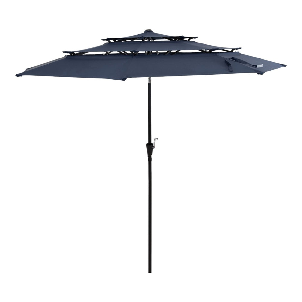 HomeRoots 96" Dark Blue Tilt Lighted Market Umbrella - Stylish Outdoor Canopy with Adjustable Height & UV Protection 651456