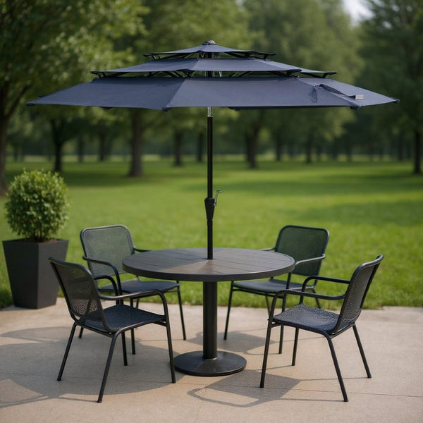 HomeRoots 96" Dark Blue Tilt Lighted Market Umbrella - Stylish Outdoor Canopy with Adjustable Height & UV Protection 651456