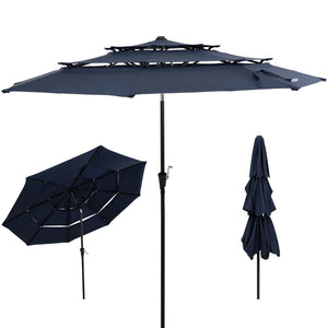 HomeRoots 96" Dark Blue Tilt Lighted Market Umbrella - Stylish Outdoor Canopy with Adjustable Height & UV Protection 651456