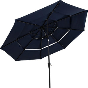 HomeRoots 96" Dark Blue Tilt Lighted Market Umbrella - Stylish Outdoor Canopy with Adjustable Height & UV Protection 651456