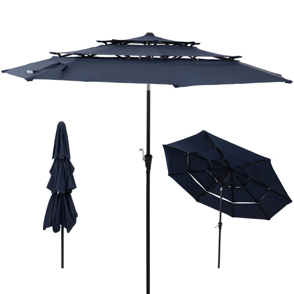 HomeRoots 96" Dark Blue Tilt Lighted Market Umbrella - Stylish Outdoor Canopy with Adjustable Height & UV Protection 651456