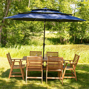 HomeRoots 96" Dark Blue Tilt Lighted Market Umbrella - Stylish Outdoor Canopy with Adjustable Height & UV Protection 651456