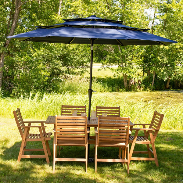 HomeRoots 96" Dark Blue Tilt Lighted Market Umbrella - Stylish Outdoor Canopy with Adjustable Height & UV Protection 651456