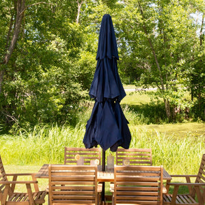 HomeRoots 96" Dark Blue Tilt Lighted Market Umbrella - Stylish Outdoor Canopy with Adjustable Height & UV Protection 651456