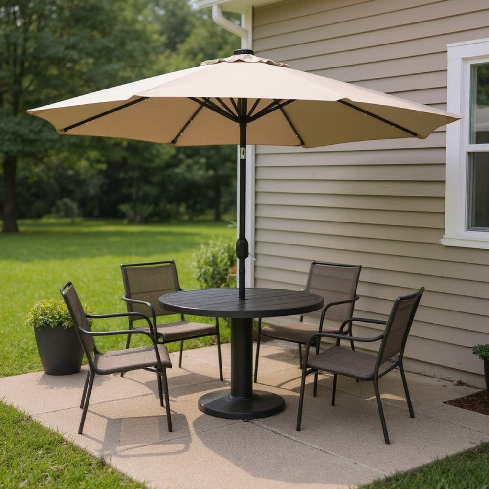 HomeRoots 96" Lighted Octagonal Patio Umbrella - Durable Beige Canopy for Stylish Outdoor Shade & Evening Use 651459