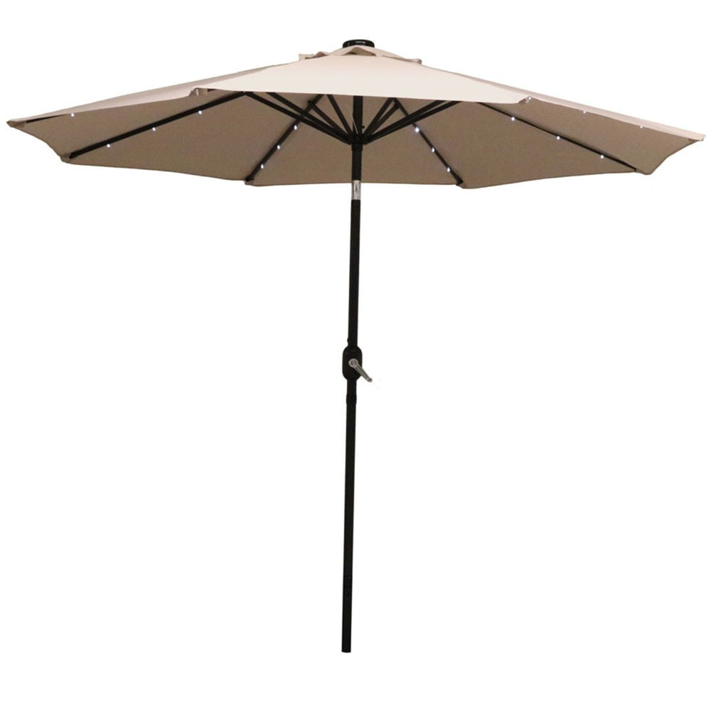 HomeRoots 96" Lighted Octagonal Patio Umbrella - Durable Beige Canopy for Stylish Outdoor Shade & Evening Use 651459