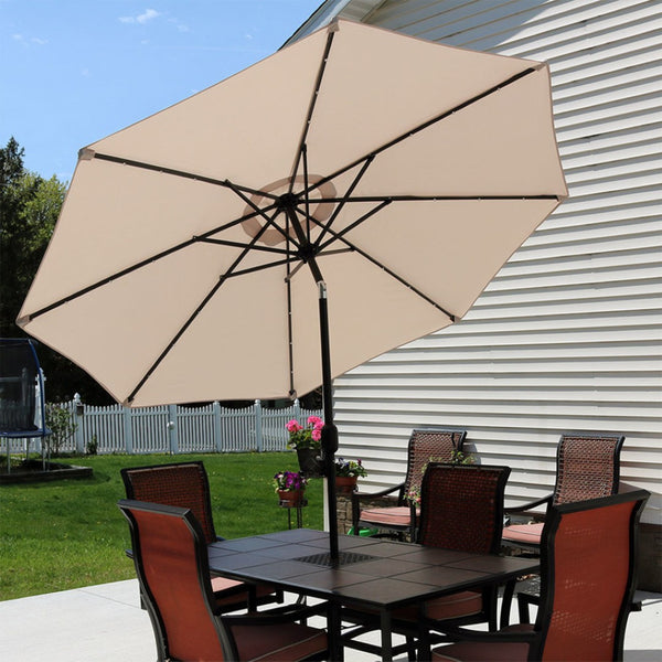 HomeRoots 96" Lighted Octagonal Patio Umbrella - Durable Beige Canopy for Stylish Outdoor Shade & Evening Use 651459