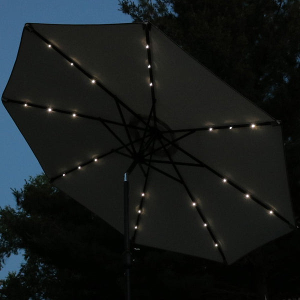 HomeRoots 96" Lighted Octagonal Patio Umbrella - Durable Beige Canopy for Stylish Outdoor Shade & Evening Use 651459