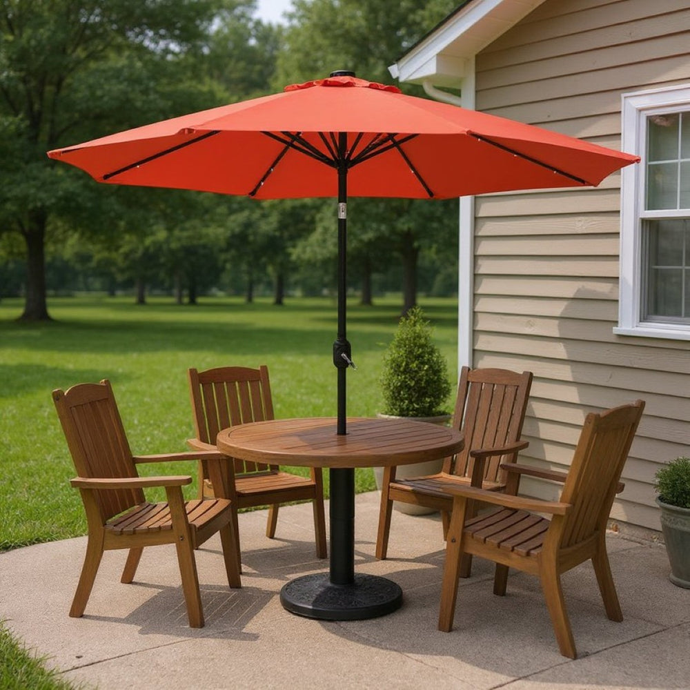 HomeRoots 96" Vibrant Orange Lighted Patio Umbrella - Durable Octagonal Canopy with Crank Lift & Tilt Feature 651461