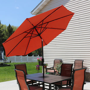 HomeRoots 96" Vibrant Orange Lighted Patio Umbrella - Durable Octagonal Canopy with Crank Lift & Tilt Feature 651461