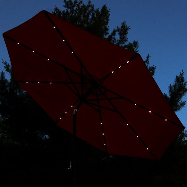 HomeRoots 96" Vibrant Orange Lighted Patio Umbrella - Durable Octagonal Canopy with Crank Lift & Tilt Feature 651461