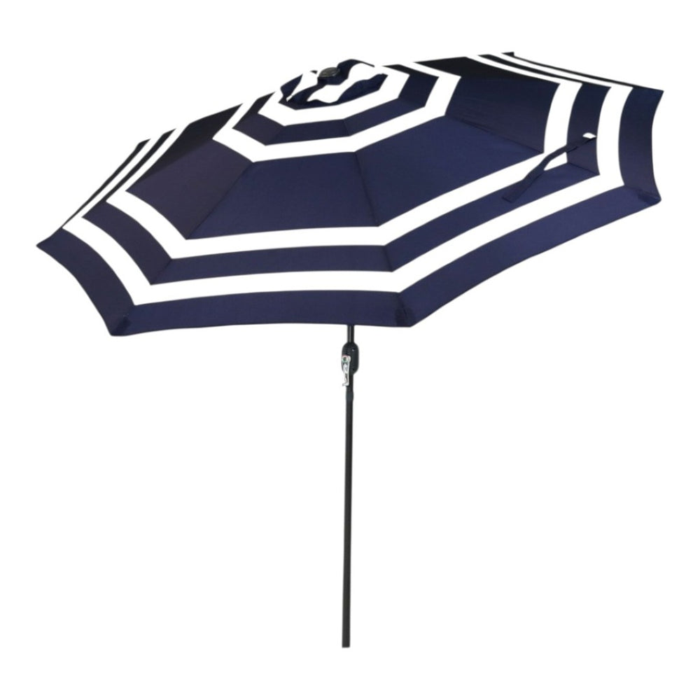 HomeRoots 91" Dark Blue Octagonal Market Umbrella – Durable Polyester, Crank Lift & Tilt for Ultimate Shade Comfort 651462