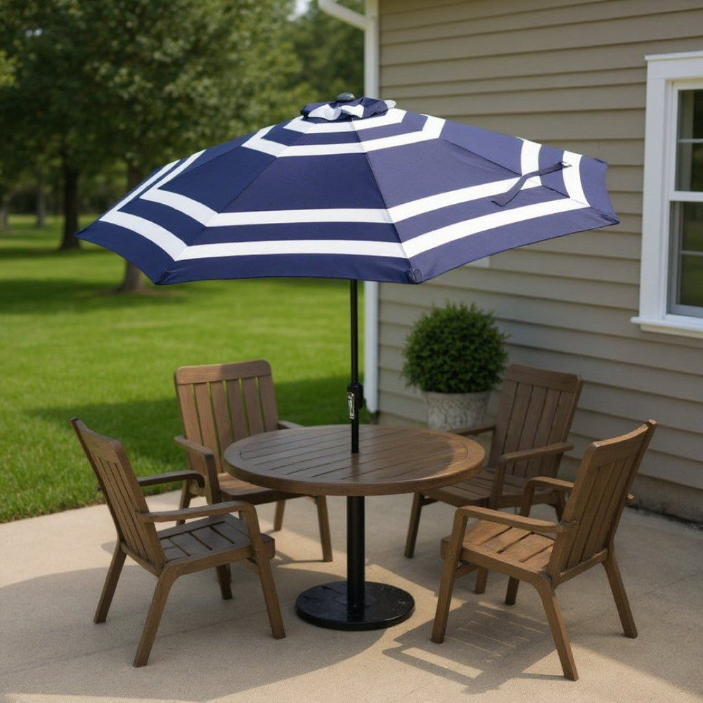 HomeRoots 91" Dark Blue Octagonal Market Umbrella – Durable Polyester, Crank Lift & Tilt for Ultimate Shade Comfort 651462
