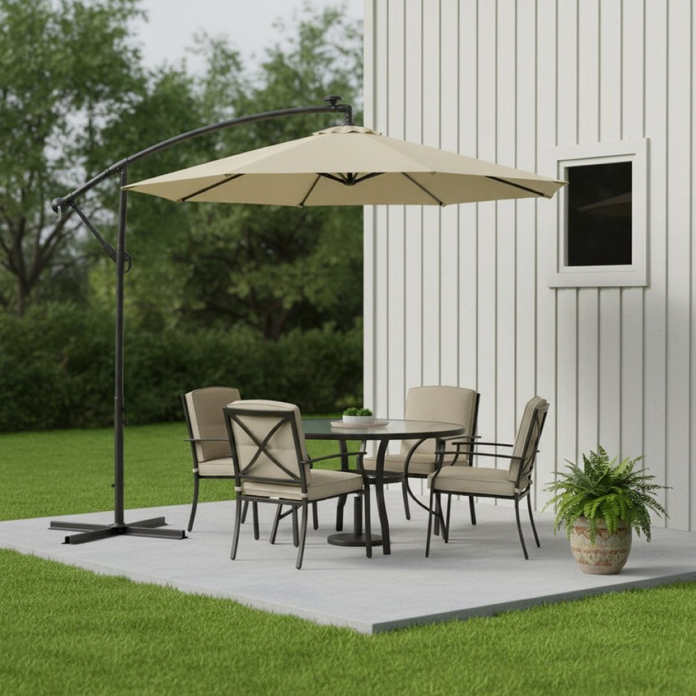 HomeRoots 95" White Polyester Octagonal Umbrella with Lighting - Stylish Shade for Patios, Decks & Events 651463