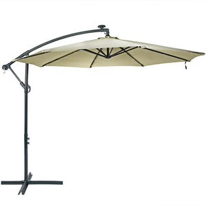 HomeRoots 95" White Polyester Octagonal Umbrella with Lighting - Stylish Shade for Patios, Decks & Events 651463