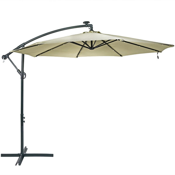 HomeRoots 95" White Polyester Octagonal Umbrella with Lighting - Stylish Shade for Patios, Decks & Events 651463