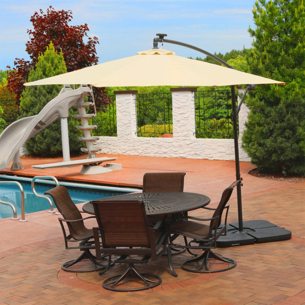 HomeRoots 95" White Polyester Octagonal Umbrella with Lighting - Stylish Shade for Patios, Decks & Events 651463