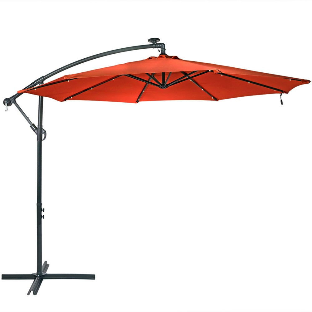 HomeRoots 95" Dark Orange Octagonal Market Umbrella with Integrated Lighting, Crank Lift & Cross Stand Included 651464
