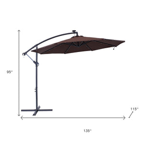 HomeRoots 95" Brown Lighted Market Umbrella - Durable Octagonal Patio Shade with Crank Lift & Tilt Function 651465