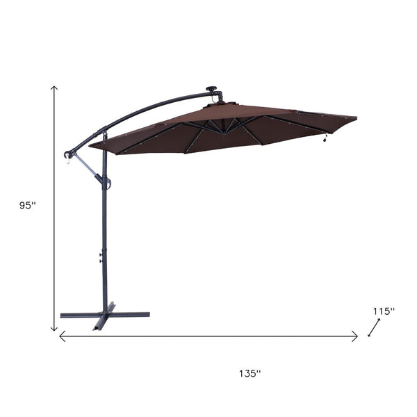 HomeRoots 95" Brown Lighted Market Umbrella - Durable Octagonal Patio Shade with Crank Lift & Tilt Function 651465