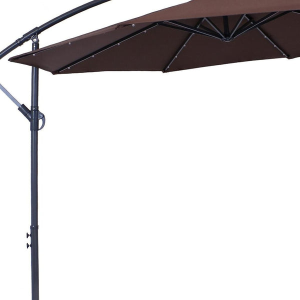 HomeRoots 95" Brown Lighted Market Umbrella - Durable Octagonal Patio Shade with Crank Lift & Tilt Function 651465