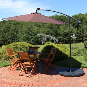 HomeRoots 95" Brown Lighted Market Umbrella - Durable Octagonal Patio Shade with Crank Lift & Tilt Function 651465