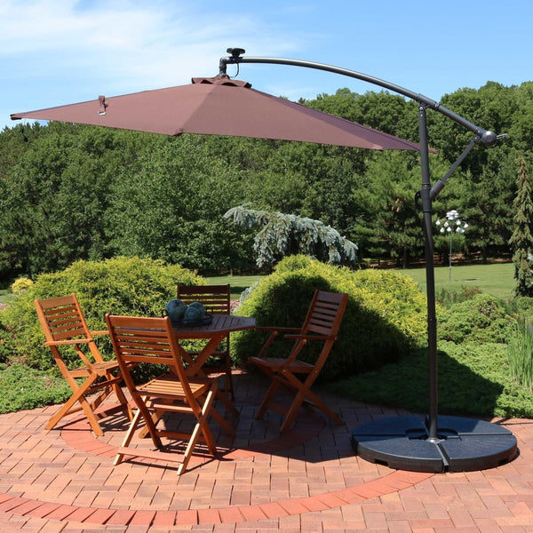 HomeRoots 95" Brown Lighted Market Umbrella - Durable Octagonal Patio Shade with Crank Lift & Tilt Function 651465